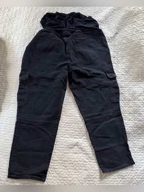 Black Cargo Maternity Pants with Belly Panel